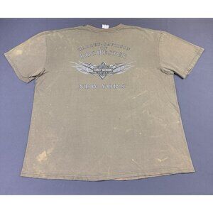 Rare Vintage Y2K Harley Davidson Rochester New York Thrashed Faded Olive Green T